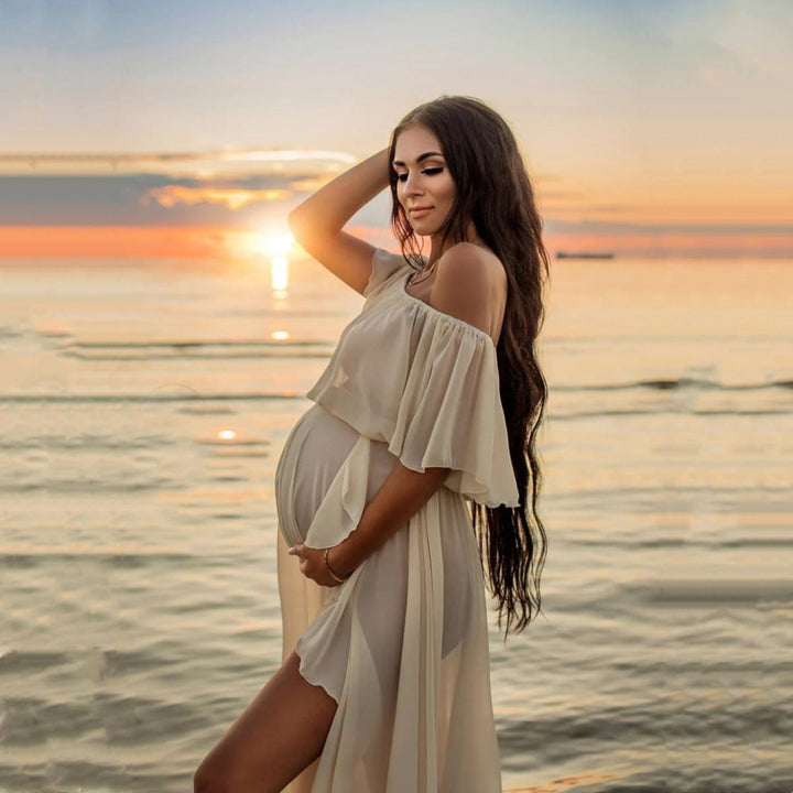 Discover the Elegance of the European American Chiffon Maternity Maxi Dress